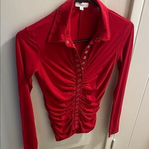 A.L.C. Scarlet Red Button Down Ruched Shirt